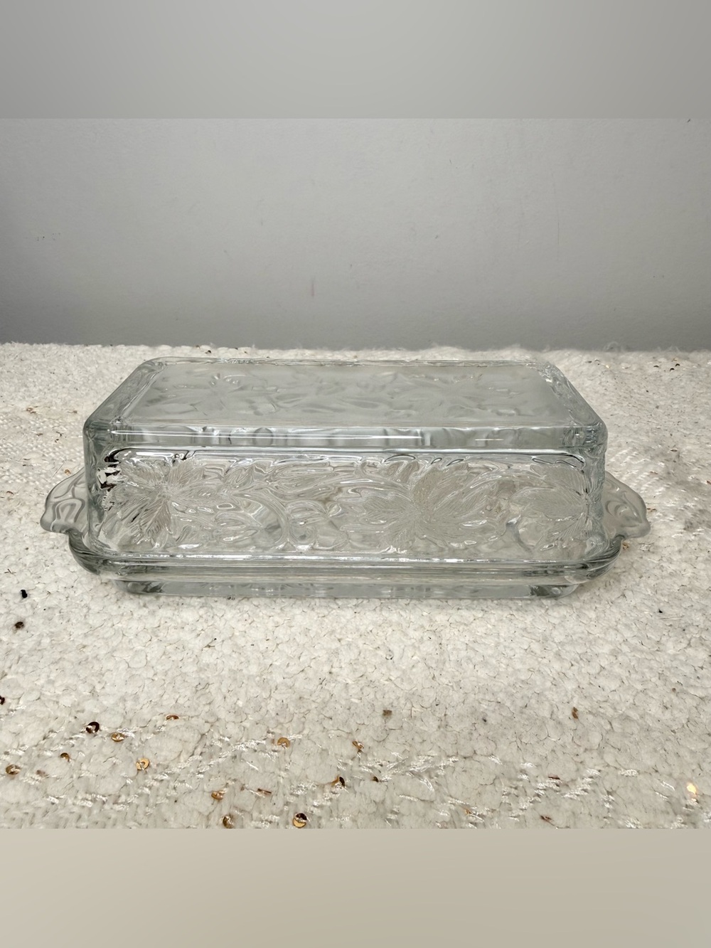 Vintage Princess House 'Fantasia' floral glass butter dish with lid